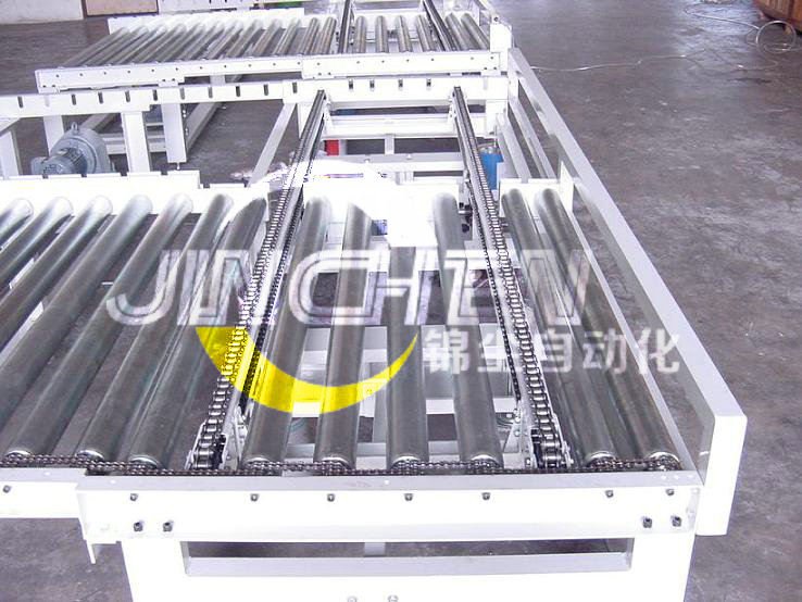 鏈條線(xiàn)和滾筒線(xiàn)組成的移載輸送線(xiàn)